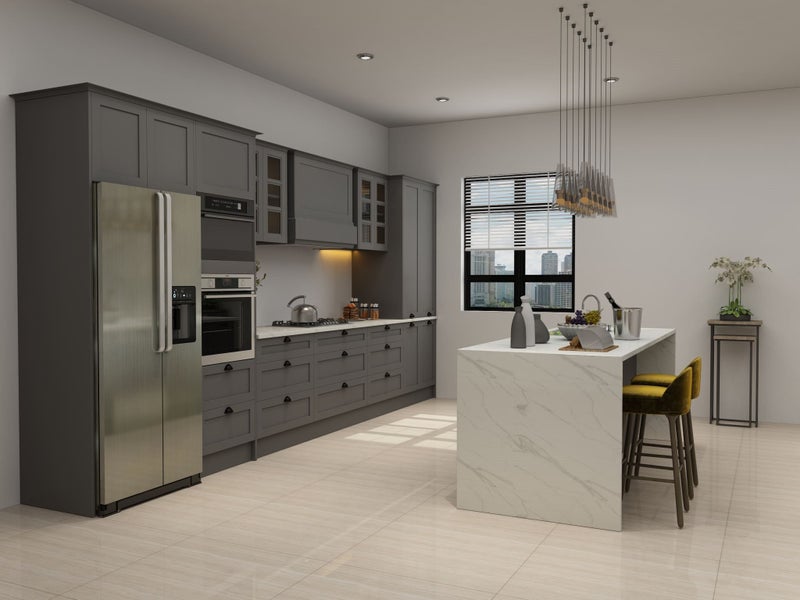 Shaker style Kitchen - complete kitchen with Laminate benchtop, New style Grey Carousel 2