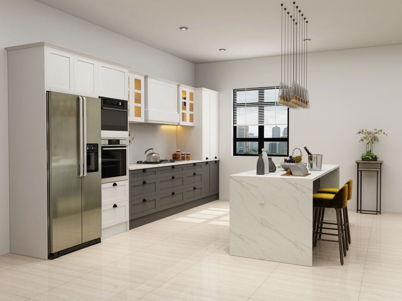 Shaker style Kitchen - complete kitchen with Laminate benchtop, two tone color Carousel 1