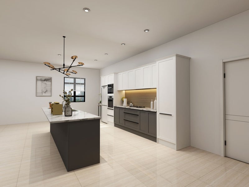Shaker style Kitchen - complete kitchen with Laminate benchtop, two tone color Carousel 1