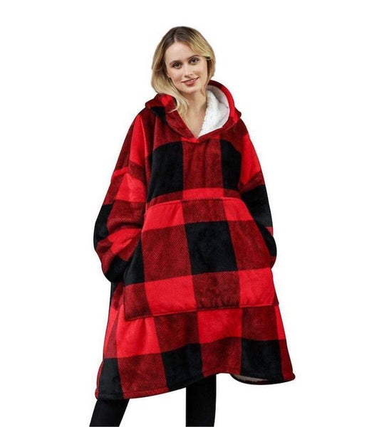 Oversized Loungewear Hoodie Red/Black Checker Carousel 1
