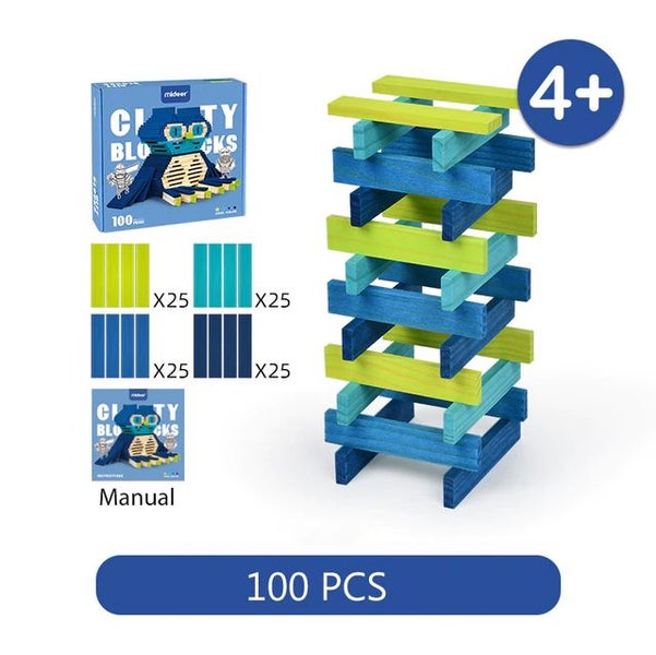 Wooden Building Blocks Balance Game Stacker Blocks 100pcs - Cool Colour Carousel 2
