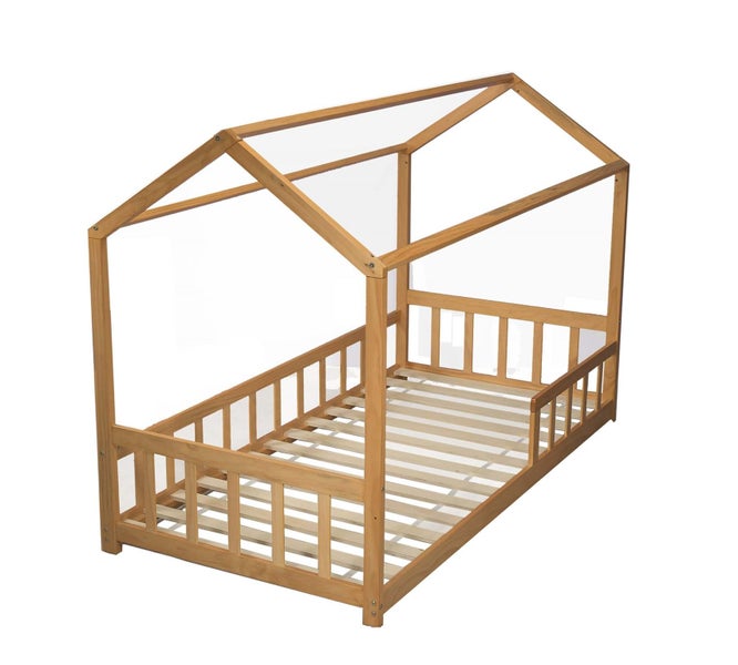 Kapai PLUTO 1 Wooden Toddler House Bed with Railing - NATURAL Carousel 2