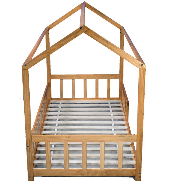 Kapai PLUTO 1 Wooden Toddler House Bed with Railing - NATURAL Carousel 3