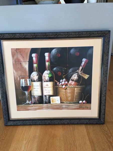 Large Framed Still Life Wine & Grapes Oil Painting Carousel 1