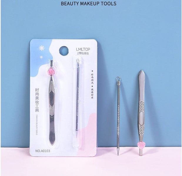 2Pcs/Set Eyebrow Clip And Acne Needle Blackhead Remover Stainless Steel Carousel 1