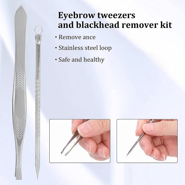 2Pcs/Set Eyebrow Clip And Acne Needle Blackhead Remover Stainless Steel Carousel 2