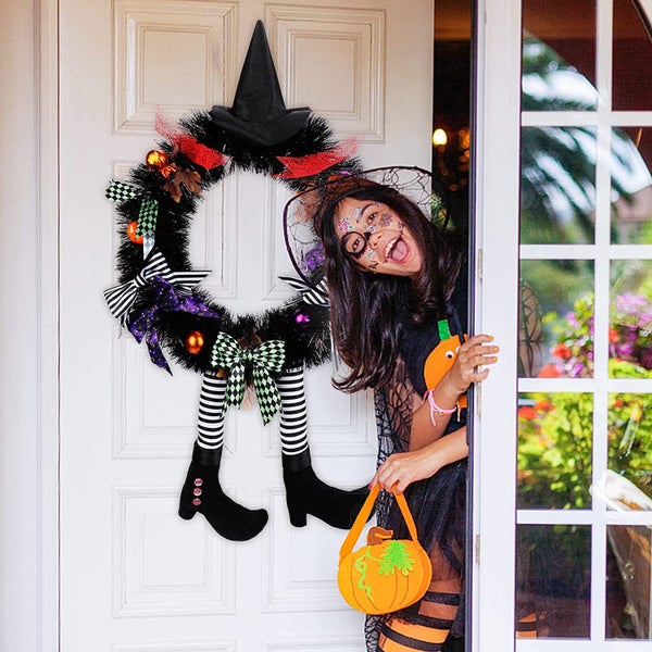 Halloween Witch Wreath, Witch Paws Front Door Hanging Witch Carousel 1