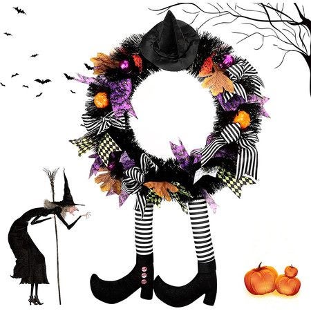 Halloween Witch Wreath, Witch Paws Front Door Hanging Witch Carousel 2