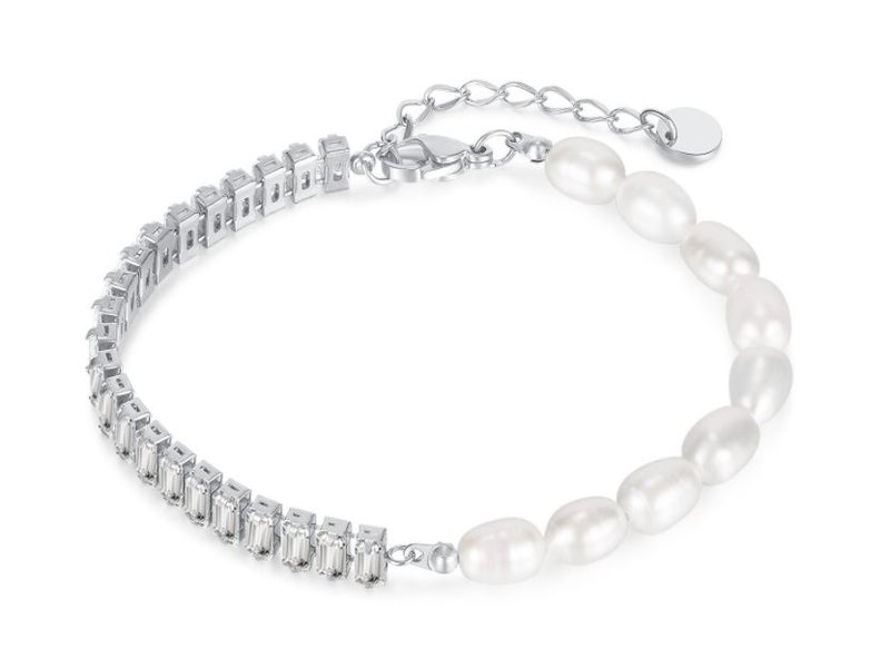 Bracelet Stainless Steel Fashion Cubic Zirconia with Pearl Charm Bracelet Carousel 1