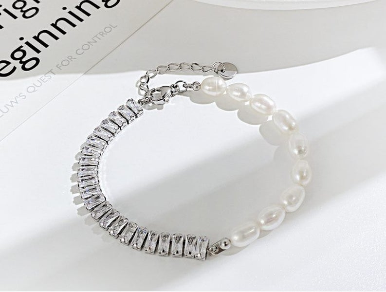 Bracelet Stainless Steel Fashion Cubic Zirconia with Pearl Charm Bracelet Carousel 2