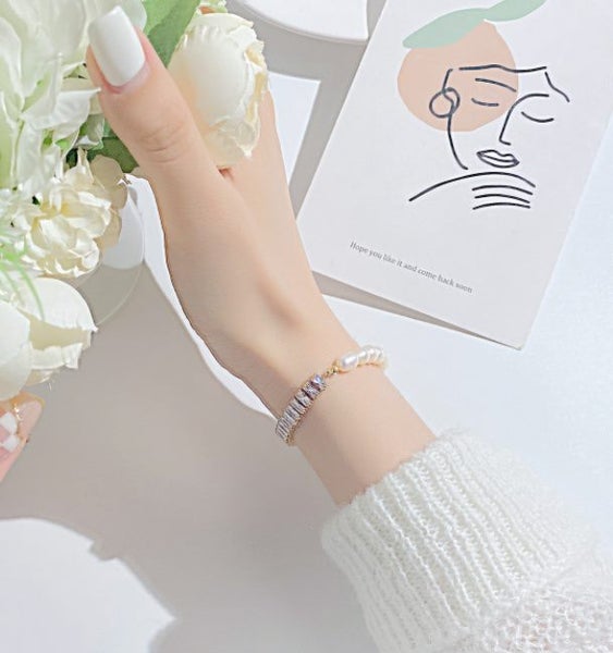 Bracelet Stainless Steel Fashion Cubic Zirconia with Pearl Charm Bracelet Carousel 4