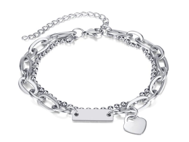 Bracelet Stainless Steel Fashion Double Layer Heart Design Charm Bracelet Carousel 1
