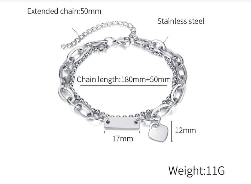 Bracelet Stainless Steel Fashion Double Layer Heart Design Charm Bracelet Carousel 2