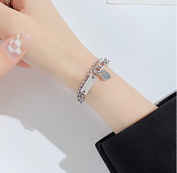 Bracelet Stainless Steel Fashion Double Layer Heart Design Charm Bracelet Carousel 6