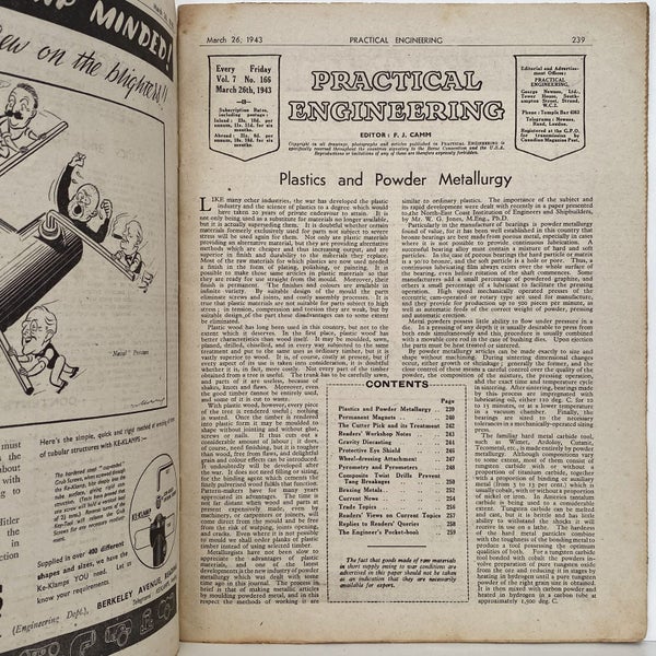 VINTAGE MAGAZINE: Practical Engineering - Vol. 7, No. 166 - 26 March 1943 Carousel 3
