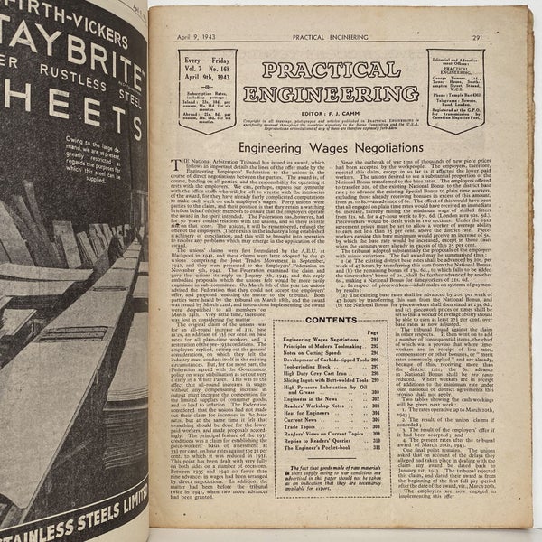VINTAGE MAGAZINE: Practical Engineering - Vol. 7, No. 168 - 9 April 1943 Carousel 3