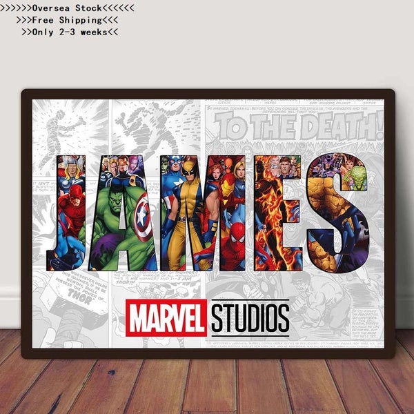 Personalised Marvel NAME Word Art Print Superhero Character Poster Customiz Gift Carousel 1