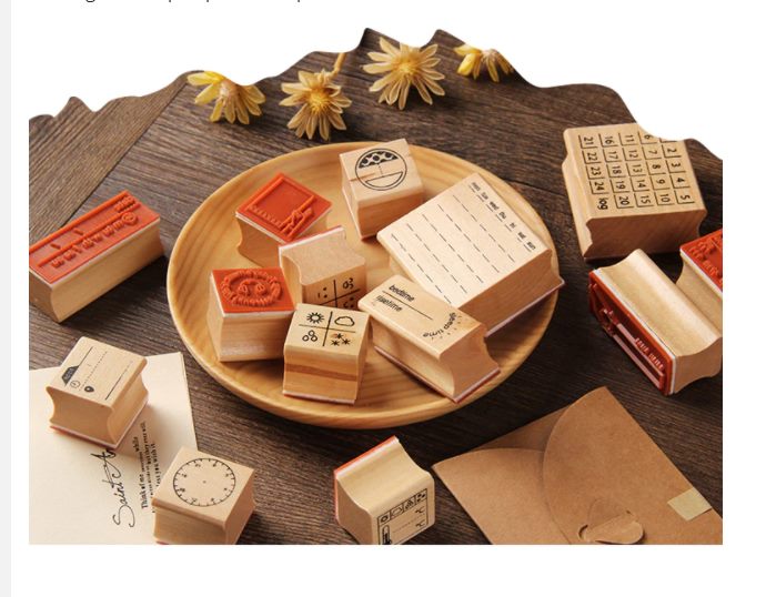 3pcs/Set Vintage Weather Week Challenge Label Stamp DIY Wooden Rubber Stamps Carousel 1