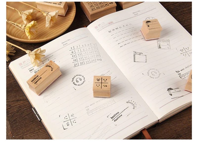 3pcs/Set Vintage Weather Week Challenge Label Stamp DIY Wooden Rubber Stamps Carousel 2