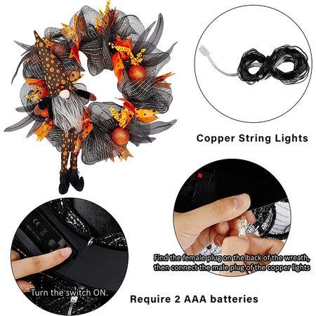Halloween Decorations Wreaths Black Nome Lighted 30 LED Orange Wreaths Carousel 7