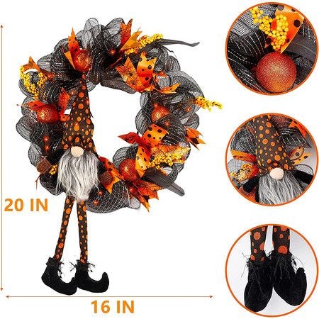 Halloween Decorations Wreaths Black Nome Lighted 30 LED Orange Wreaths Carousel 1