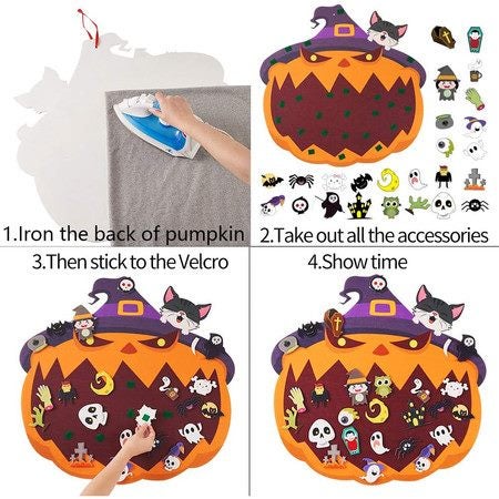 Halloween Felt Pumpkins,3D DIY Pumpkin Set with Detachable Ornaments Carousel 8