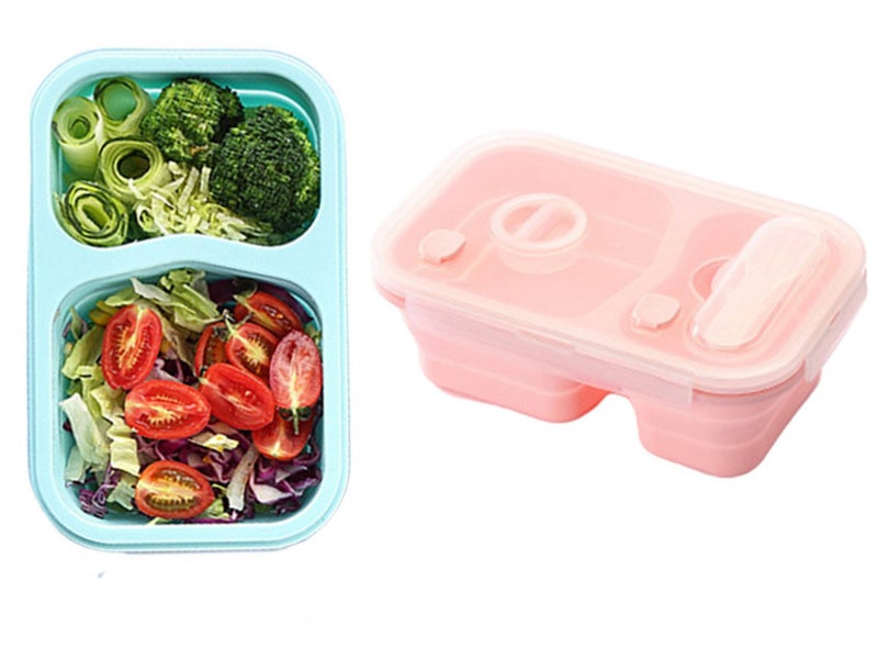 2X 2 Compartments Collapsible Silicone Lunch Box Leakproof Food Storage Box Carousel 1
