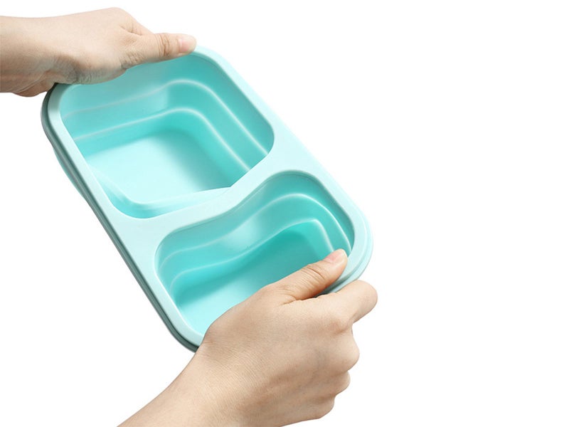 2X 2 Compartments Collapsible Silicone Lunch Box Leakproof Food Storage Box Carousel 2