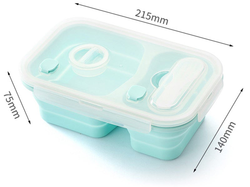 2X 2 Compartments Collapsible Silicone Lunch Box Leakproof Food Storage Box Carousel 6