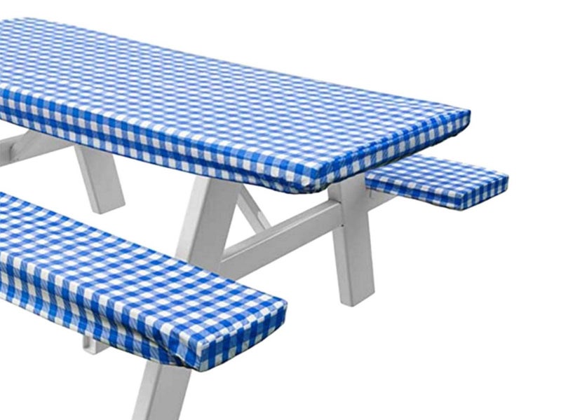Set of 3Pcs Tablecloth and Bench Seat Covers for Outdoor Garden Bench Blue Carousel 1