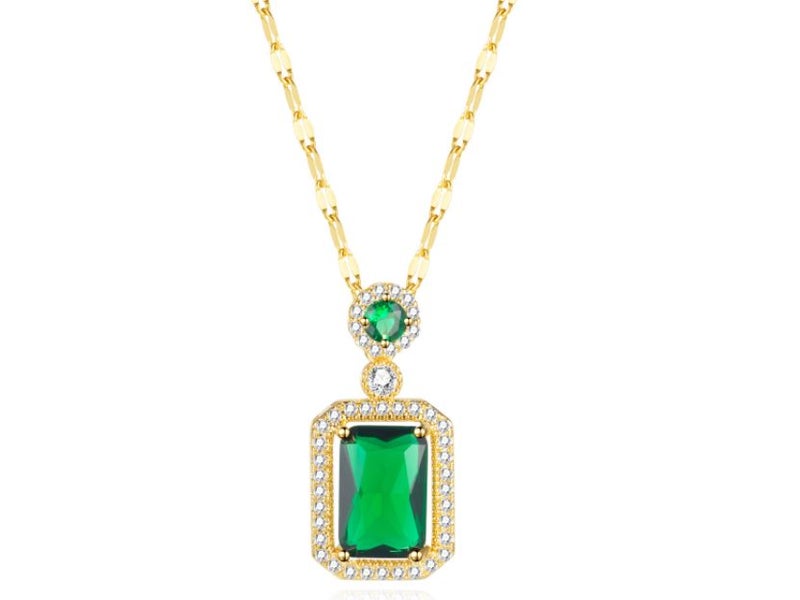 Necklace Emerald Pendant CZ Stainless Steel Necklace For Women Carousel 1