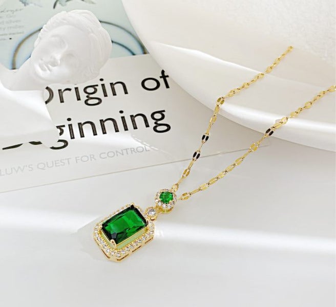 Necklace Emerald Pendant CZ Stainless Steel Necklace For Women Carousel 2