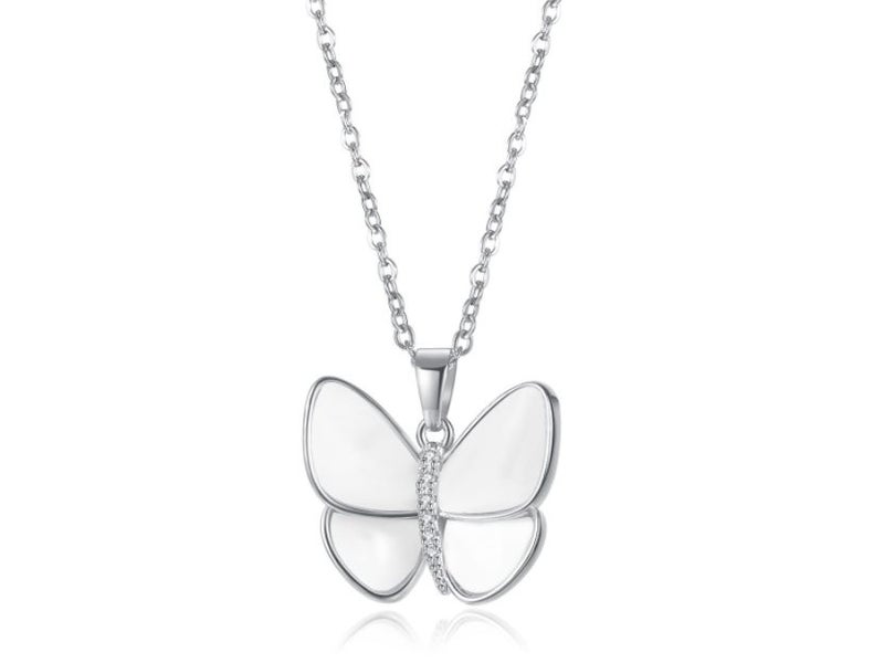 Necklace Butterfly Pendant CZ Stainless Steel Necklace For Women Carousel 1