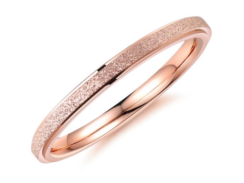 Stainless Steel Ring Thin Circle Frosted Texture Rose Gold Plated Ring Size 7 Carousel 1