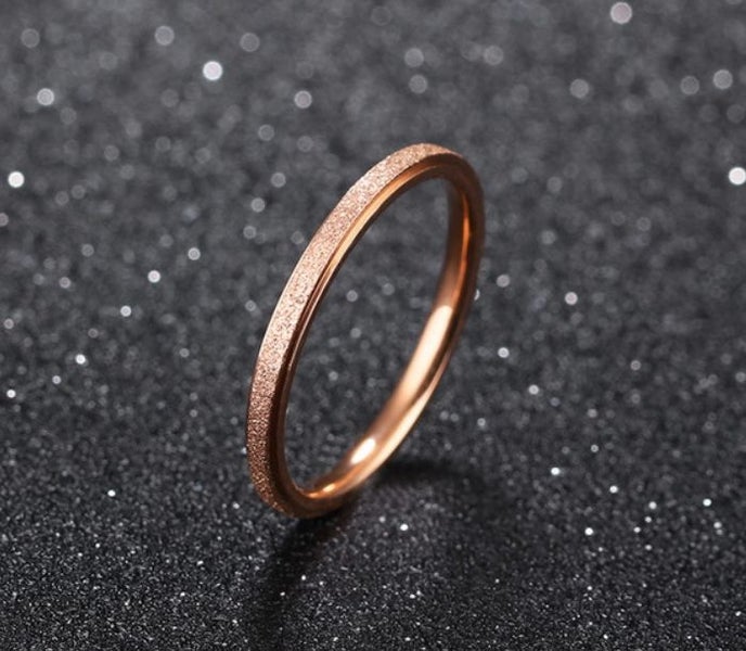 Stainless Steel Ring Thin Circle Frosted Texture Rose Gold Plated Ring Size 7 Carousel 2