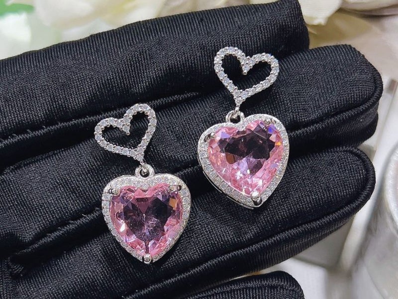 Pink CZ Heart Stud Earrings Carousel 2