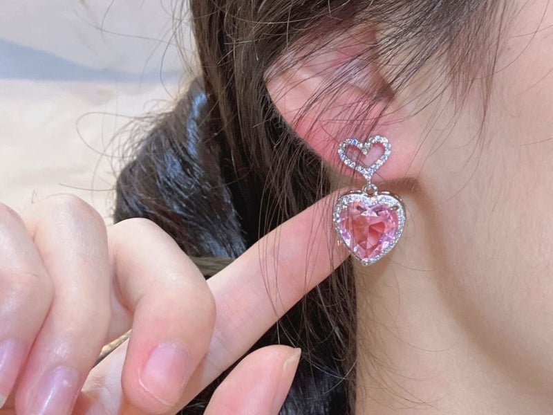 Pink CZ Heart Stud Earrings Carousel 3