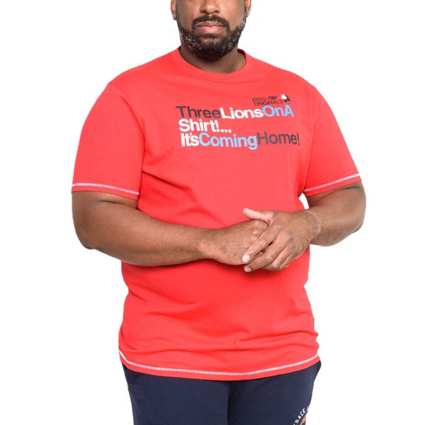 Duke D555 Mens Lions Big Tall Three Lions England T-Shirt - Red Carousel 1