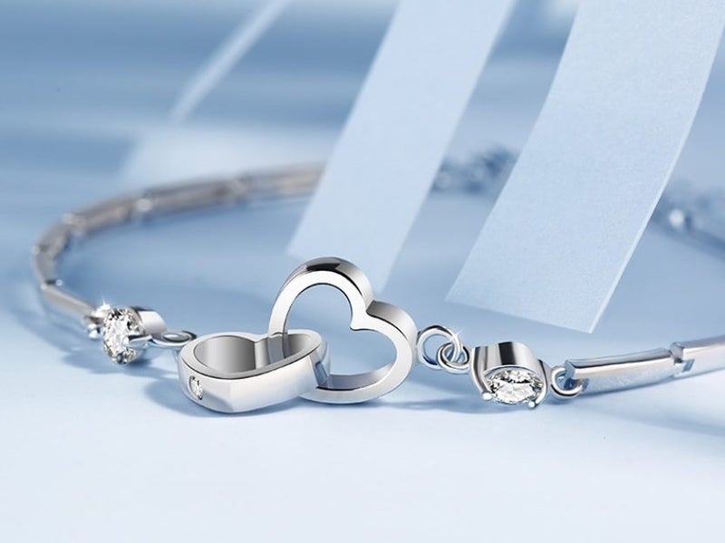 Bracelet Double Heart White Gold Plated Bracelet Carousel 2
