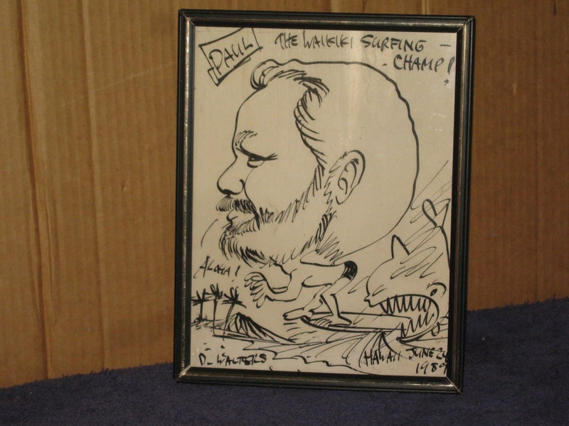 D Walters drawing of Paul - of Waikiki 1989 Surf Champ ?? Carousel 1