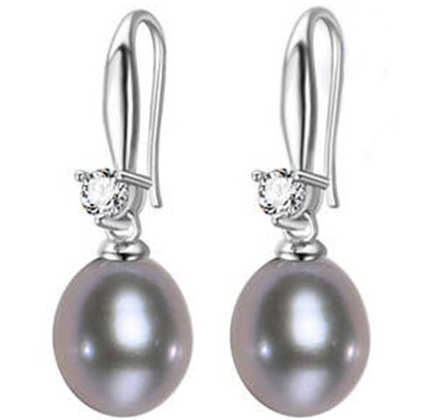 925 Sterling Silver Pearl and Crystal Earrings "Ginara" (Grey) Carousel 1