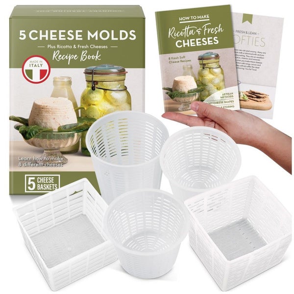 Easy Cheese Making Set - 5 Cheese Molds + Recipe Book Carousel 1