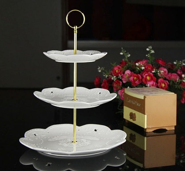 3 Layers Cupcake Plate Stand Handle Fitting Hardware Wedding Party Supply Golden Carousel 2