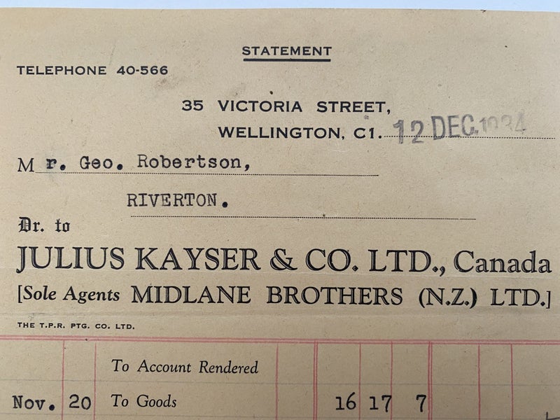 OLD INVOICE / RECEIPT: Julius Kayser & Co. Ltd, Wellington - Agents 1934 Carousel 1