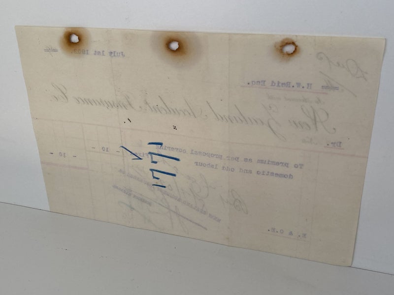 ANTIQUE INVOICE / RECEIPT: New Zealand Accident Insurance Co. 1902 (120 yo) Carousel 3