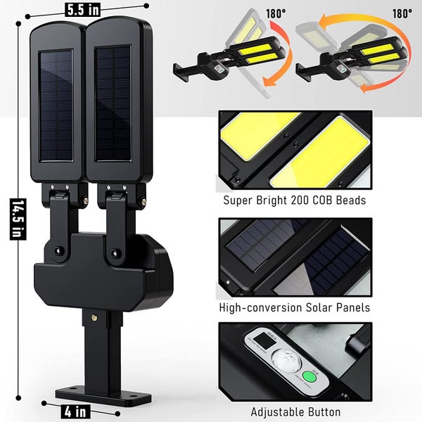 COB 200 LED Solar Powered PIR Motion Sensor Security Wall Light With Remote Carousel 1