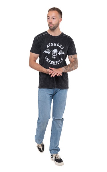 Avenged Sevenfold T Shirt Band Logo new Official Mens Black Snow Wash Carousel 2