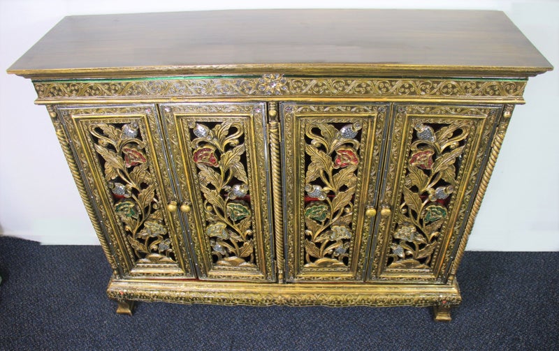 Clearance Sale - Ornate Hand Carved Cabinet With 4 Cupboards Green/White/Red Carousel 2