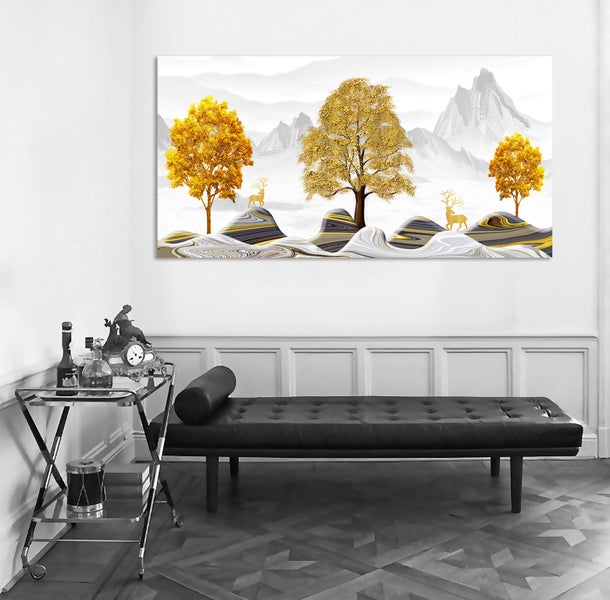 ON SALE FREE SHIPPING - 1 Piece Large Canvas Print - Golden Tree With Red Deer Carousel 2