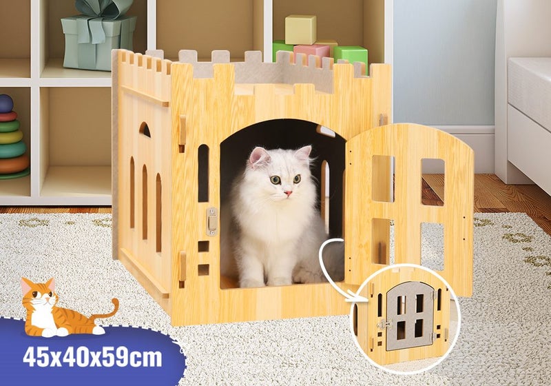 Cat House Rabbit Hutch Pet Scratcher Indoor Bunny Cage Kitten Castle Condo Cave Carousel 2